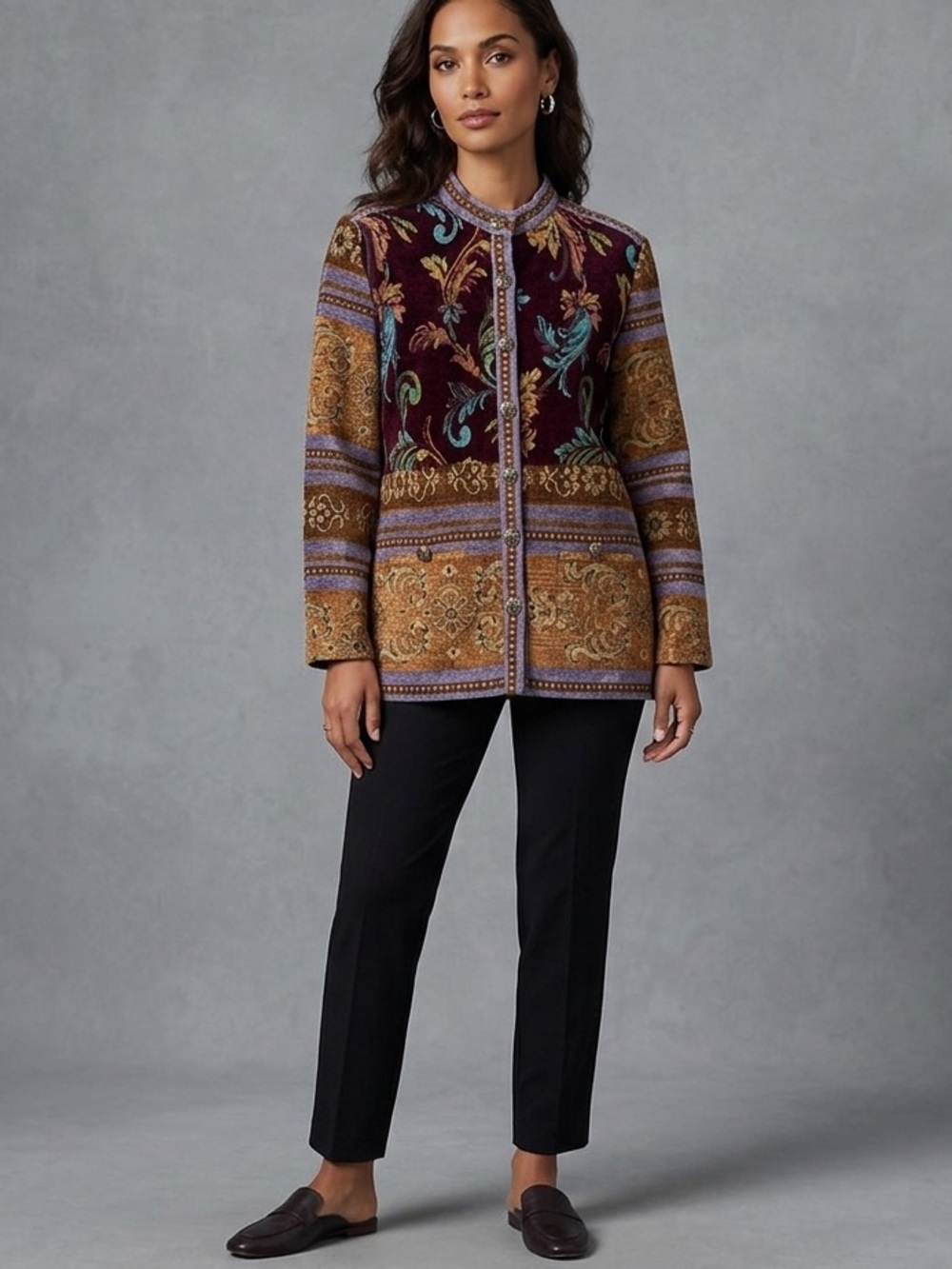 Vintage Sag Harbor Tapestry Chenille Jacket Womens 8 Boho Floral 90s